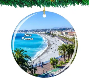 Weekino France Nice Christmas Ornament City Travel Souvenir Collection Double Sided Porcelain 2.85 Inch Hanging Tree Decoration