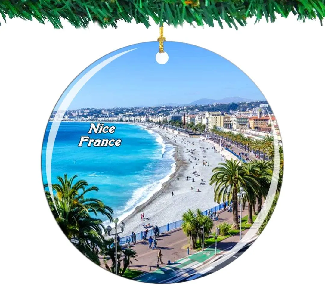Weekino France Nice Christmas Ornament City Travel Souvenir Collection Double Sided Porcelain 2.85 Inch Hanging Tree Decoration