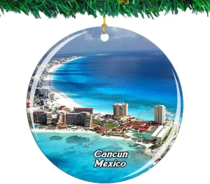 Weekino Mexico Cancun Christmas Ornament City Travel Souvenir Collection Double Sided Porcelain 2.85 Inch Hanging Tree Decoration
