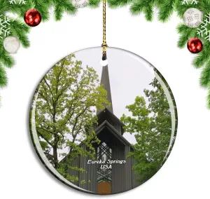 Weekino USA America Eureka Springs Thorncrown Chapel Christmas Xmas Tree Ornament Decoration Hanging Pendant Decor City Travel Souvenir Collection Double Sided Porcelain 2.85 Inch