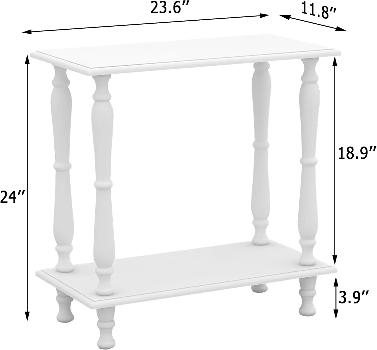 White 2-Tier Wooden Side Table – Vintage French Style for Living Room & Bedroom, Perfect for Small Spaces