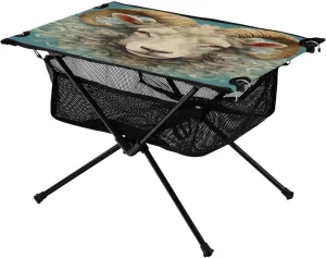 White Sheep Head Portable Folding Camping Table, Compact Lightweight Beach Table with Carrying Bag for Outdoor Picnics, BBQs, Camp