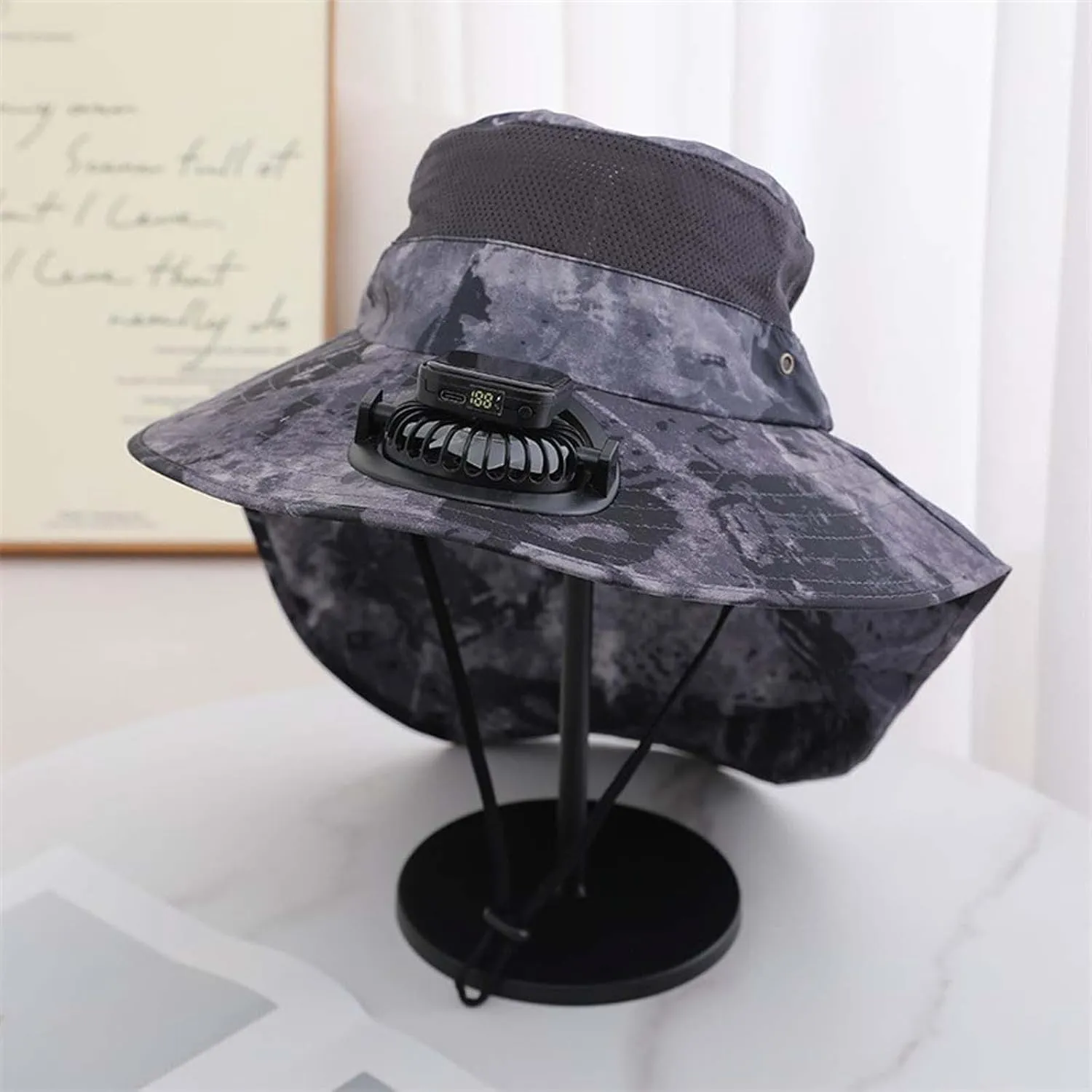 Wide Brim Hat with Fans Solar Power, UPF 50  Solar Power Fan Bucket Hat for Camping Outdoor Fishing Beach Hiking