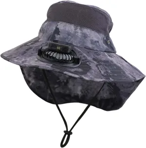 Wide Brim Hat with Fans Solar Power, UPF 50  Solar Power Fan Bucket Hat for Camping Outdoor Fishing Beach Hiking