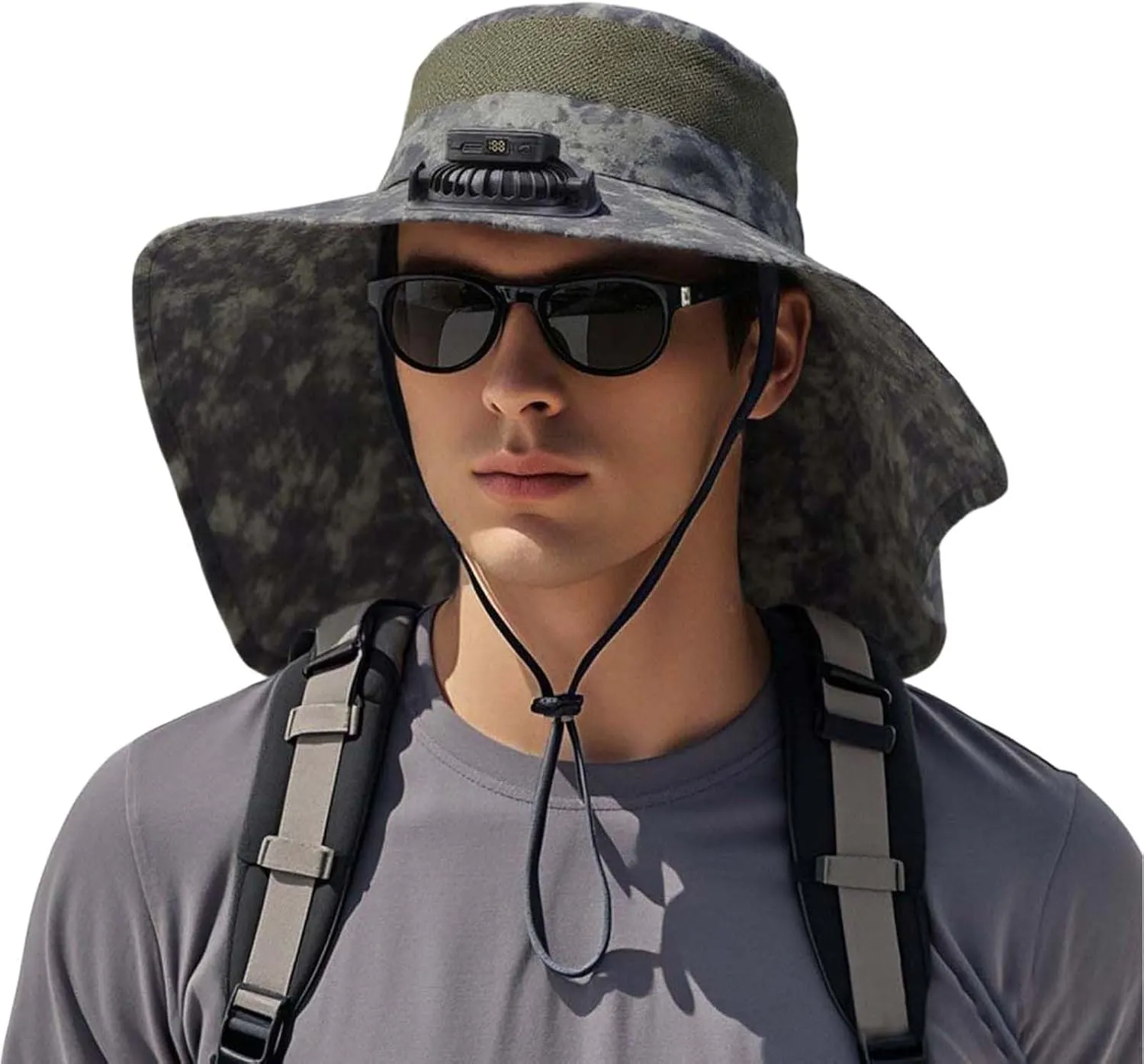 Wide Brim Hat with Fans Solar Power, UPF 50  Solar Power Fan Bucket Hat for Camping Outdoor Fishing Beach Hiking