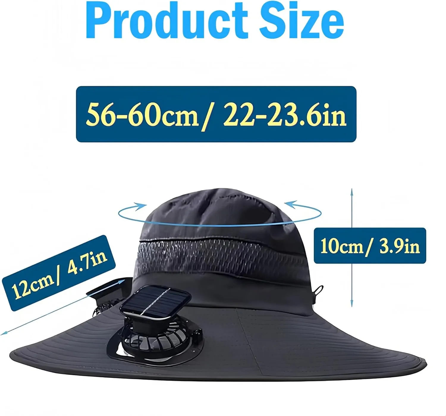 Wide Brim Solar Fan Hat, Outdoor Wide Brim Sun Hat, 2 Solar Fan Bucket Hats Set, Outdoor Fishing Bucket Hats