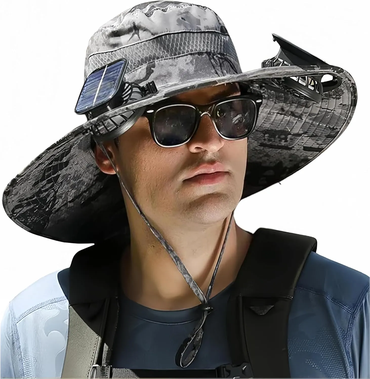 Wide Brim Solar Fan Hat, Outdoor Wide Brim Sun Hat, 2 Solar Fan Bucket Hats Set, Outdoor Fishing Bucket Hats