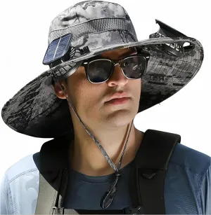 Wide Brim Solar Fan Hat, Outdoor Wide Brim Sun Hat, 2 Solar Fan Bucket Hats Set, Outdoor Fishing Bucket Hats