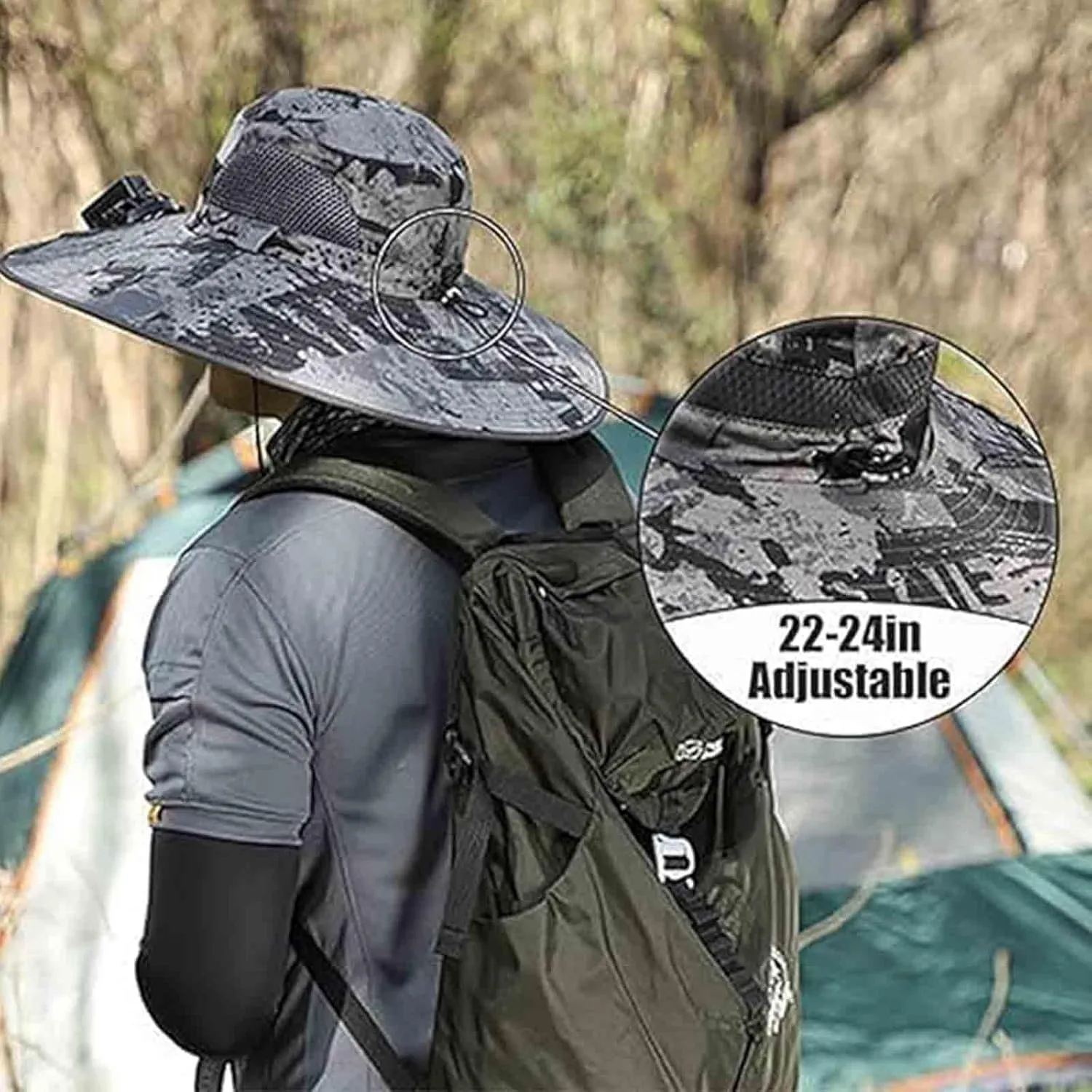 Wide Brim Solar Fan Hat Outdoor Wide Brim Sun Hat with 2 Solar Fan for Men Women UPF 50  Bucket Fishing