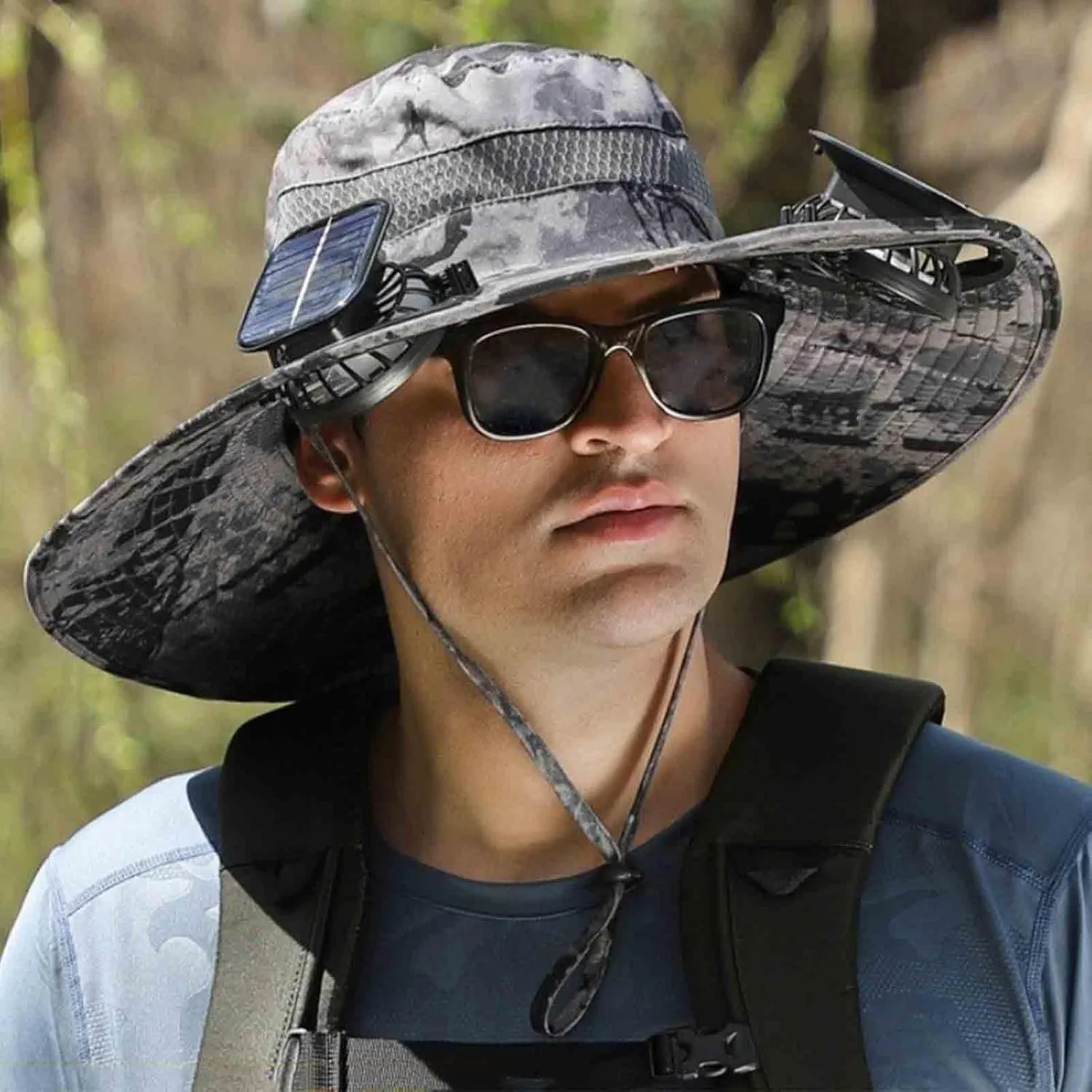 Wide Brim Solar Fan Hat Outdoor Wide Brim Sun Hat with 2 Solar Fan for Men Women UPF 50  Bucket Fishing
