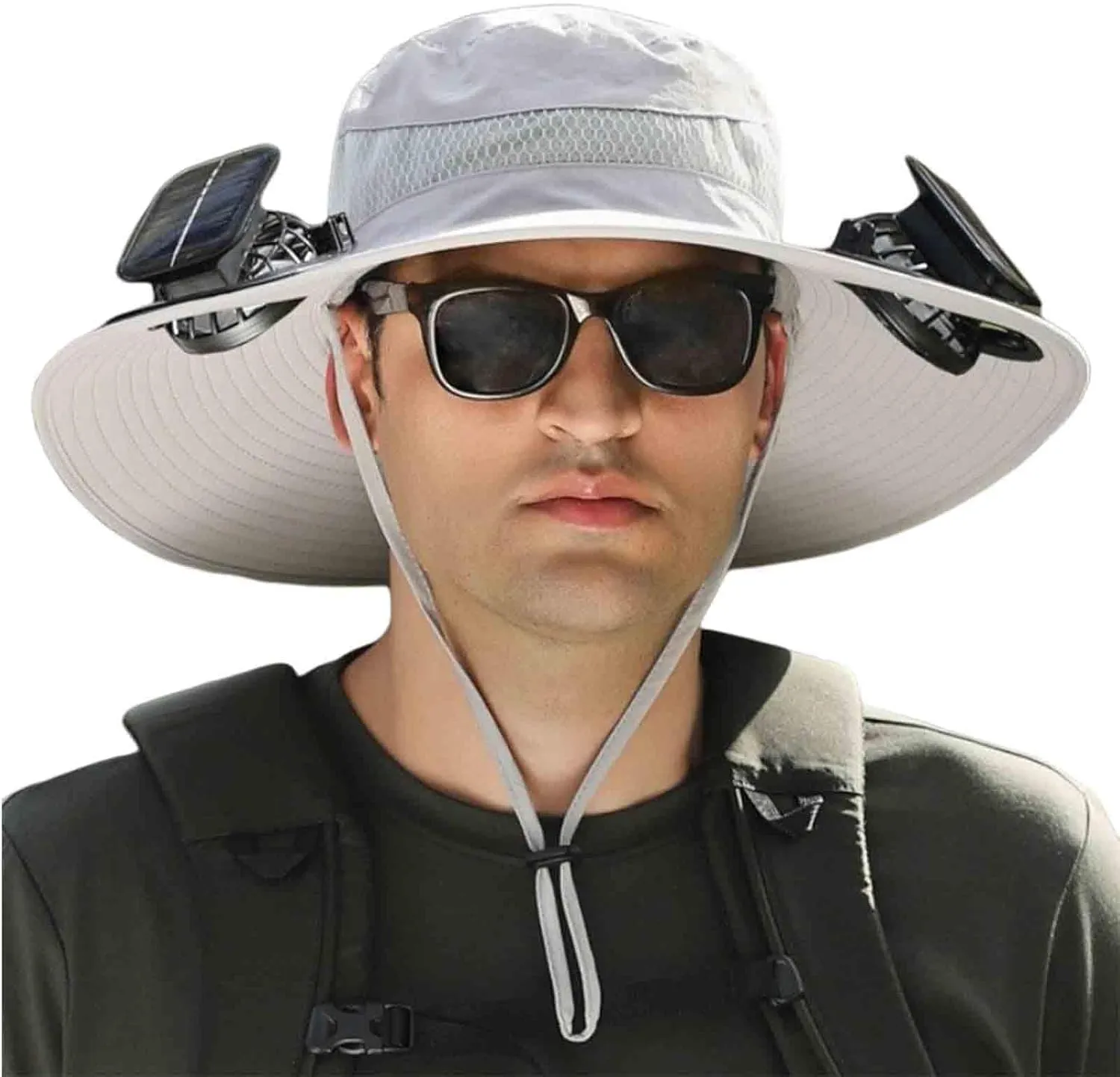 Wide Brim Solar Fan Hat Outdoor Wide Brim Sun Hat with 2 Solar Fan for Men Women UPF 50  Bucket Fishing