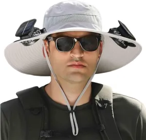 Wide Brim Solar Fan Hat Outdoor Wide Brim Sun Hat with 2 Solar Fan for Men Women UPF 50  Bucket Fishing