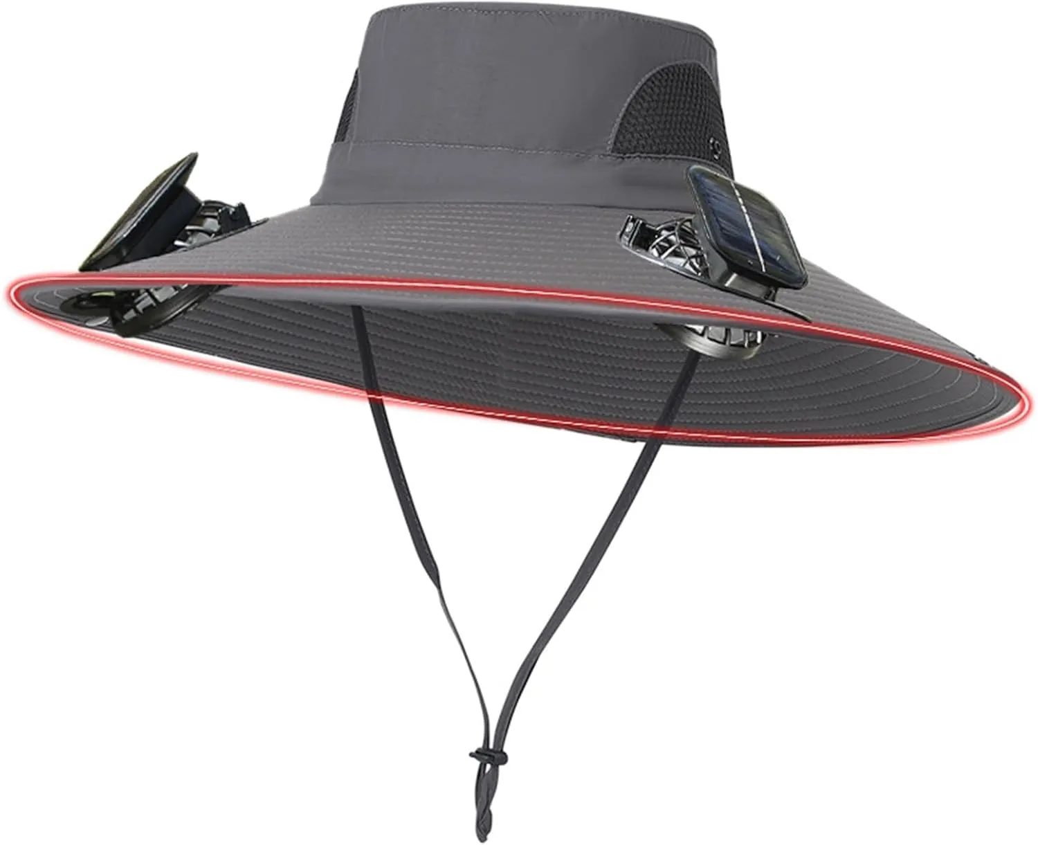 Wide Brim Solar Fan Hat, UPF 50  Bucket Hats with Solar Powered Fans for Beach Outdoor Hiking Camping Fishing