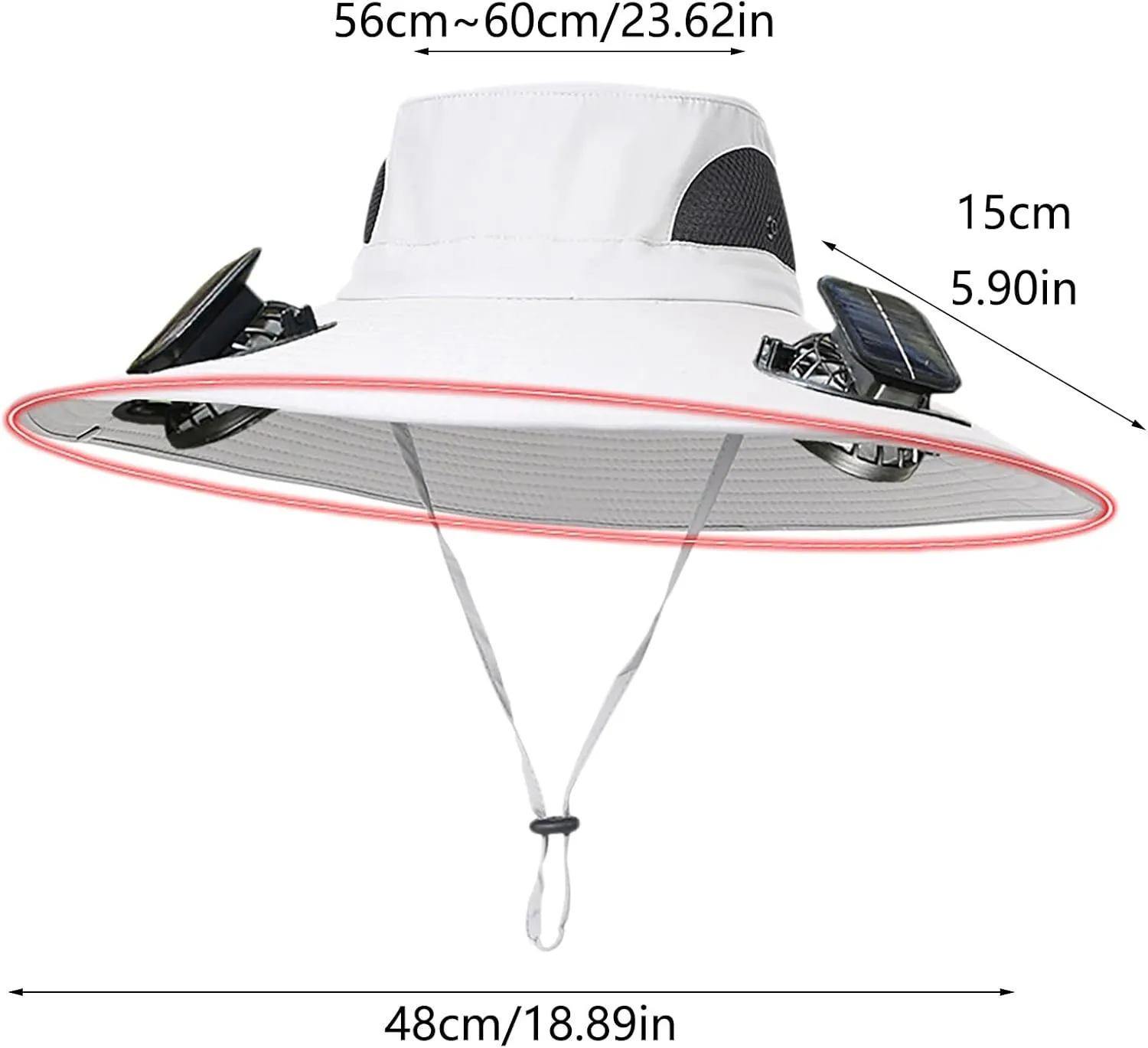 Wide Brim Solar Fan Hat, UPF 50  Bucket Hats with Solar Powered Fans for Beach Outdoor Hiking Camping Fishing