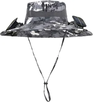 Wide Brim Solar Fan Hat, UPF 50  Bucket Hats with Solar Powered Fans for Hiking Fishing Camping Outdoor Beach