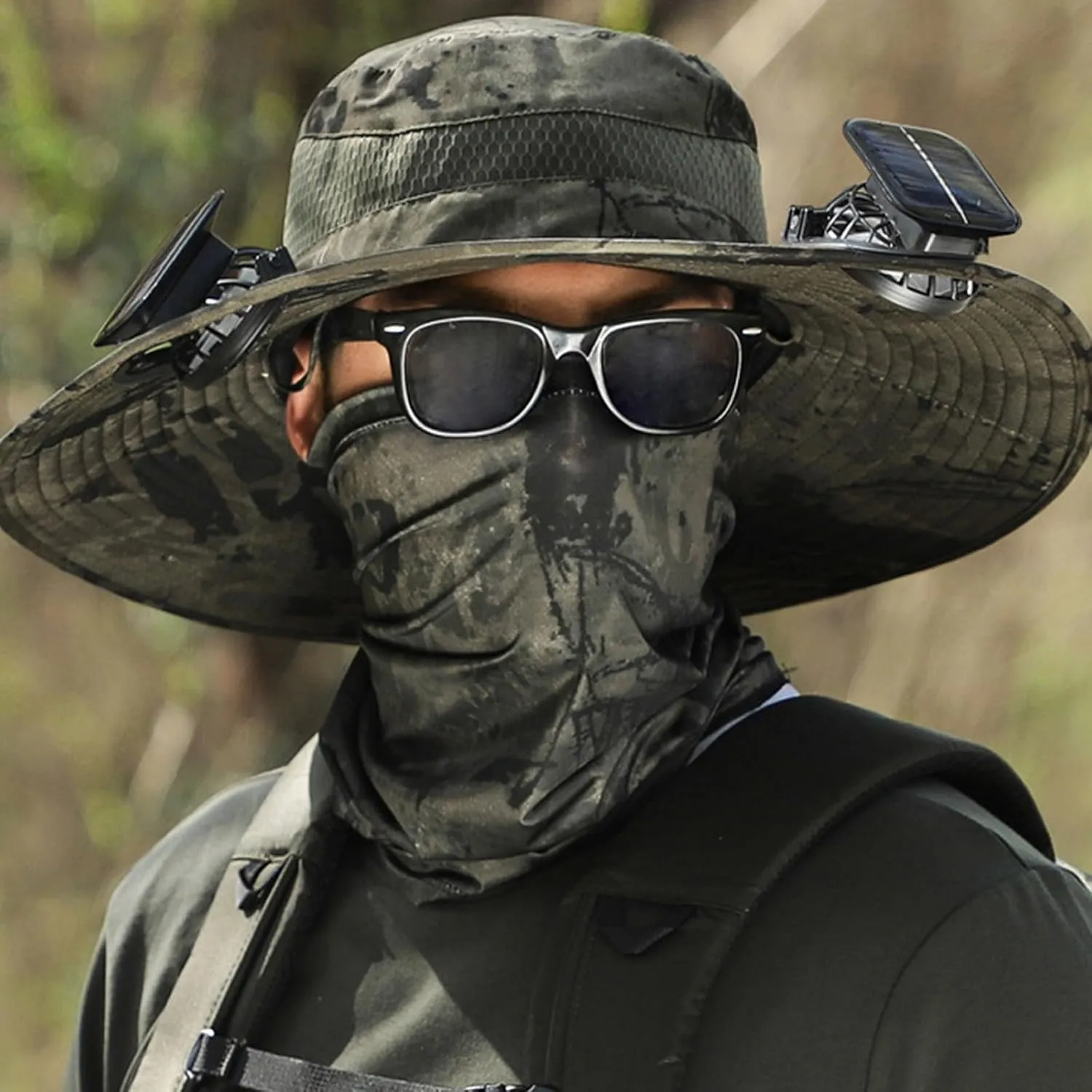 Wide Brim Solar Fan Hat, UPF 50  Bucket Hats with Solar Powered Fans for Hiking Fishing Camping Outdoor Beach