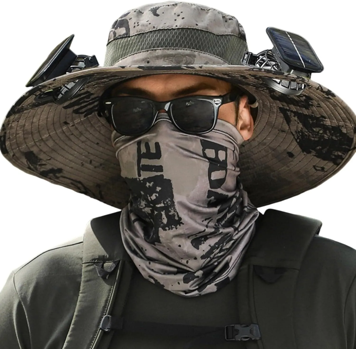 Wide Brim Solar Fan Hats for Woman, UPF 50  Solar Power Fan Bucket Hat for Camping Beach Hiking Outdoor Fishing