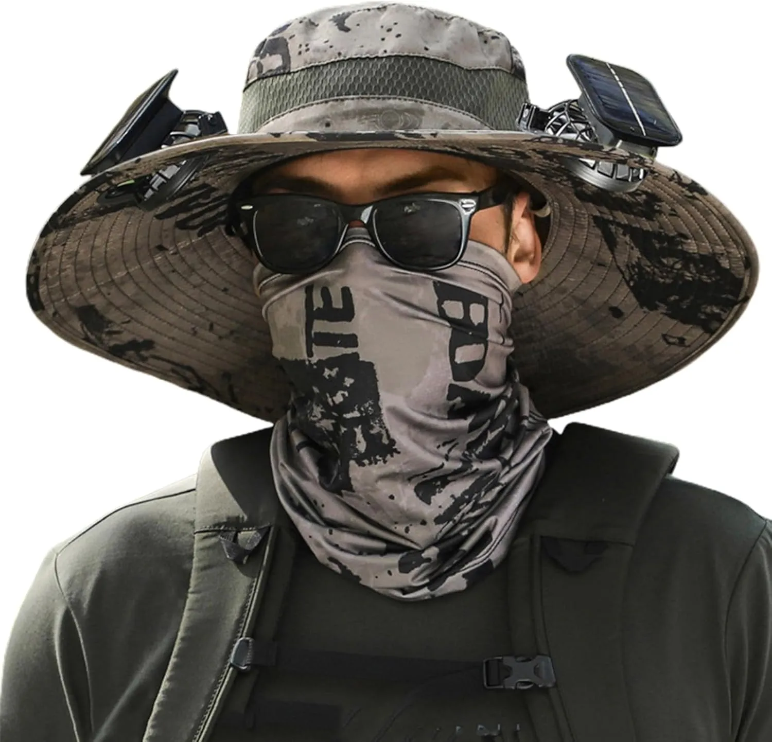 Wide Brim Solar Fan Outdoor Fishing Hat Hats for Men Women & USB Charging,Upf50 