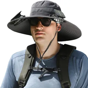 Wide Brim Solar Fan Outdoor Fishing Hat Hats for Men Women & USB Charging,Upf50 