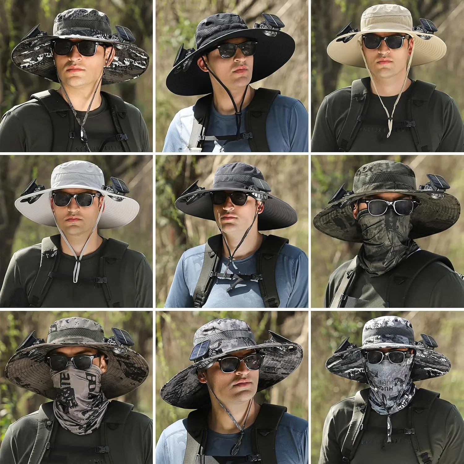 Wide Brim Solar Fan Outdoor Fishing Hat Hats for Men Women & USB Charging,Upf50 