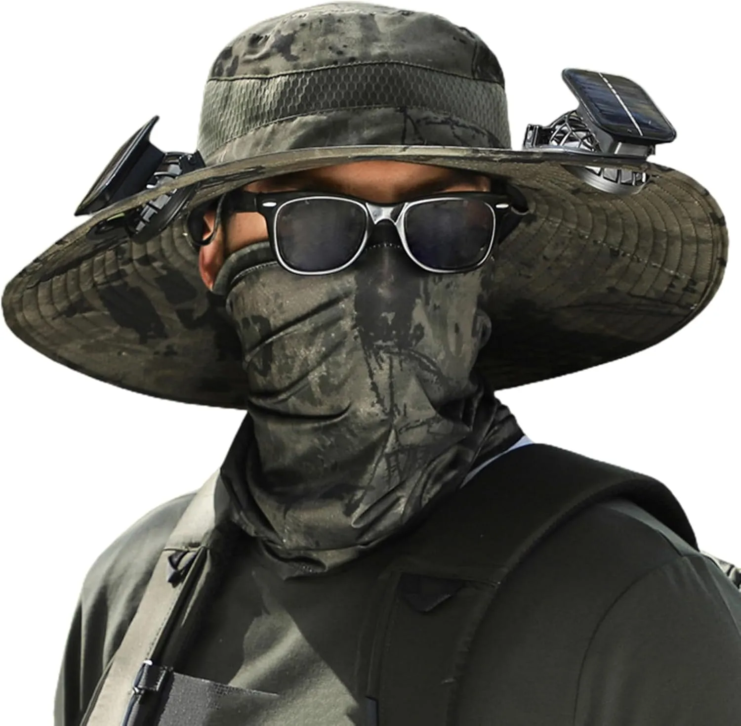 Wide Brim Solar Fan Outdoor Fishing Hat Hats for Men Women & USB Charging,Upf50 