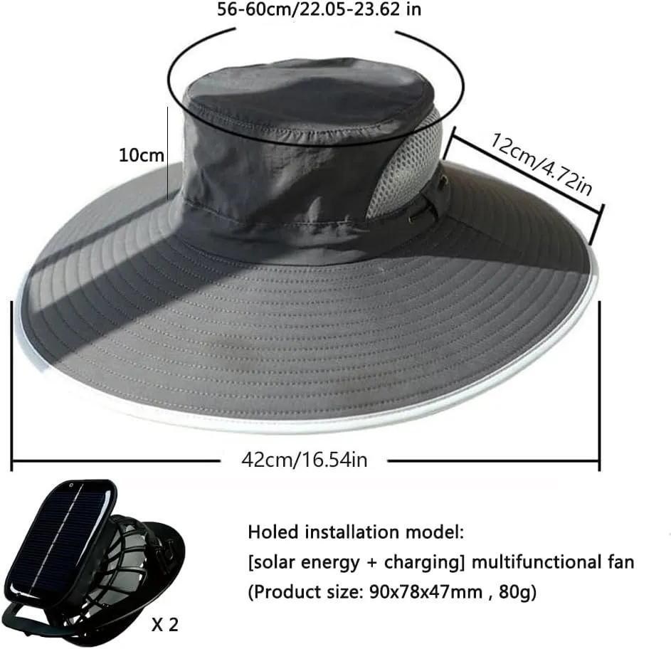 Wide Brim Solar Fan Outdoor Fishing Hat-Solar & USB Charging, Men Sunscreen Sun Hat with Fan, Summer Camping Hiking Cooling Hat UV Protection Upf50 