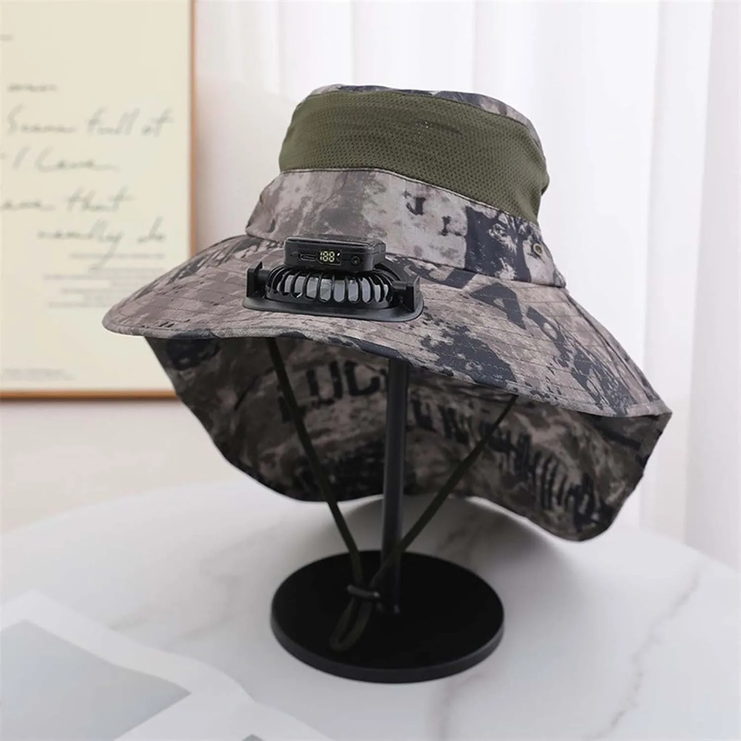 Wide Brim Solar Power Fan Hat, UPF 50  Bucket Hat with Solar Powered Fans for Beach Fishing Hiking Camping