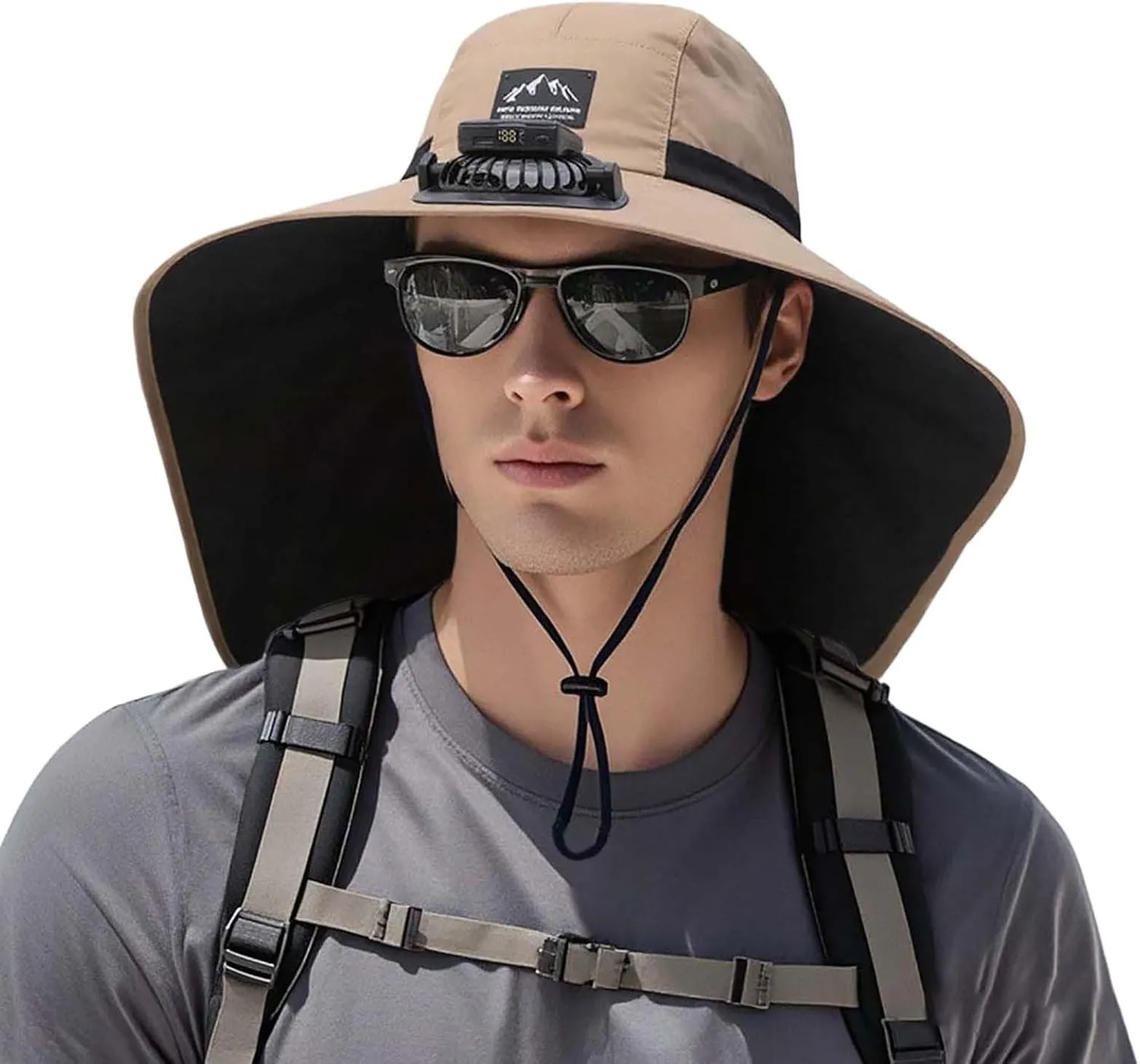 Wide Brim Solar Power Fan Hat, UPF 50  Bucket Hat with Solar Powered Fans for Beach Fishing Hiking Camping
