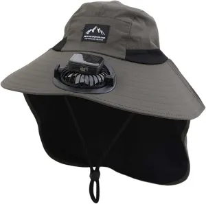 Wide Brim Solar Power Fan Hat, UPF 50  Bucket Hat with Solar Powered Fans for Beach Fishing Hiking Camping