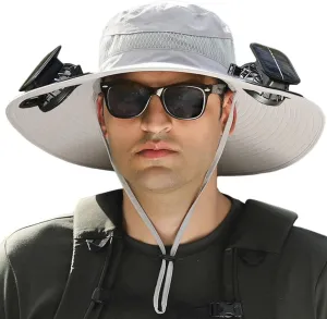 Wide Brim Solar Power Fan Hat, UPF 50  Solar Power Fan Bucket Hat for Hiking Camping Beach Outdoor Fishing