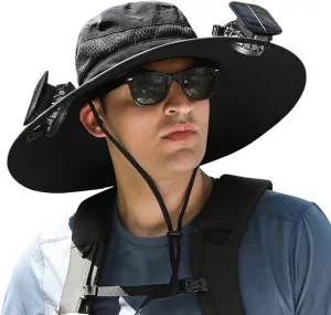 Wide Brim Solar Powered Fan Hat, UPF 50  Solar Fan Sun Hat for Beach Outdoor Fishing Camping Hiking