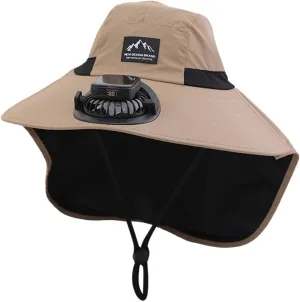 Wide Brim Solar Powered Fan Hat, UPF 50  Solar Power Fan Bucket Hats for Camping Hiking Beach Fishing Outdoor