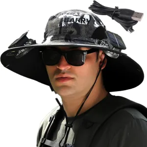Wide Brim Sun Hat with Solar Fan, Solar Fan Hat, Men Sunscreen Sun Hats with Fans, SolarFan Outdoor