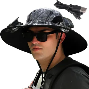 Wide Brim Sun Hat with Solar Fan, Solar Fan Hat, Men Sunscreen Sun Hats with Fans, SolarFan Outdoor