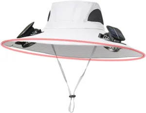 Wide Brim Sun Hat with Solar Powered Fans, UPF 50  Solar Fan Sun Hat for Beach Hiking Camping Outdoor Fishing