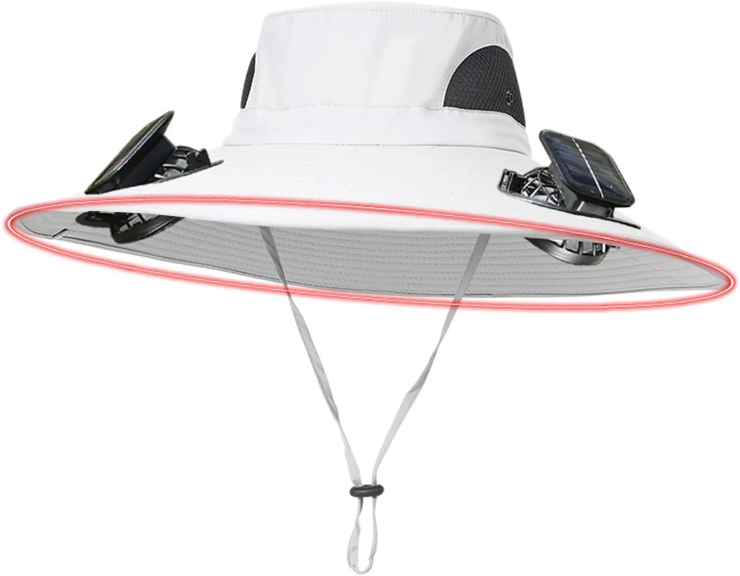 Wide Brim Sun Hat with Solar Powered Fans, UPF 50  Solar Fan Sun Hat for Beach Hiking Camping Outdoor Fishing