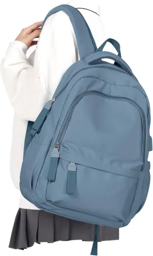 winspansy Small Backpack For School Girls Boys Aesthetic Lightweight Travel Daypack Simple Cute Backpack For Women Men College High School Bookbag Fit 14 Inch Laptop With USB charging port, Blue