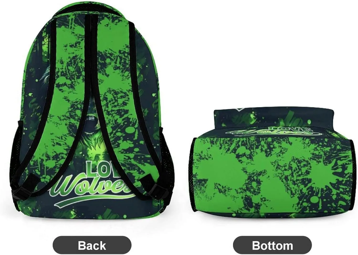 Wolf Backpack for Kids Girls Boys School, 16 Inches Cute Wolf Theme Bookbag, Adjustable, Lightweight, Large Capacity, Colorful Wolf Backpack for School
