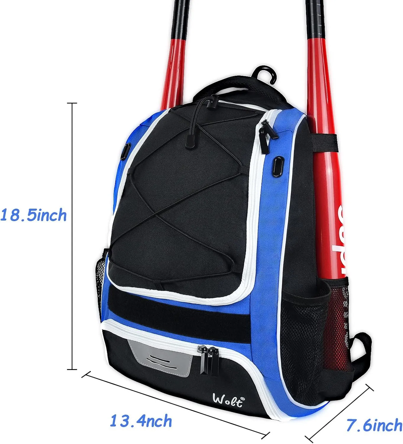 WOLT Youth Baseball Bag - Bat Backpack for Baseball, T-Ball & Softball Equipment & Gear, Bat & Glove Holder, Large Main Compartment for Helmet & accessories, Separate Shoes Compartment, Fence Hook