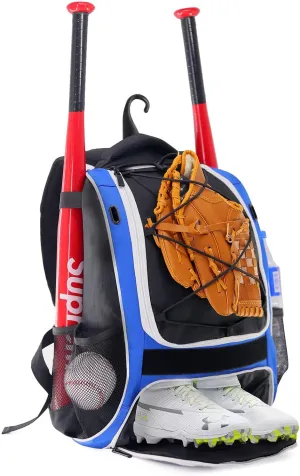 WOLT Youth Baseball Bag - Bat Backpack for Baseball, T-Ball & Softball Equipment & Gear, Bat & Glove Holder, Large Main Compartment for Helmet & accessories, Separate Shoes Compartment, Fence Hook