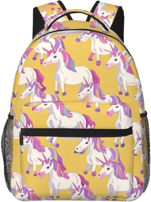 Women Men Polyester Magical Unicorn Art Casual Daypack Large Capacity Bookbag With Side Pockets for Sports Picnic Walking Cycling