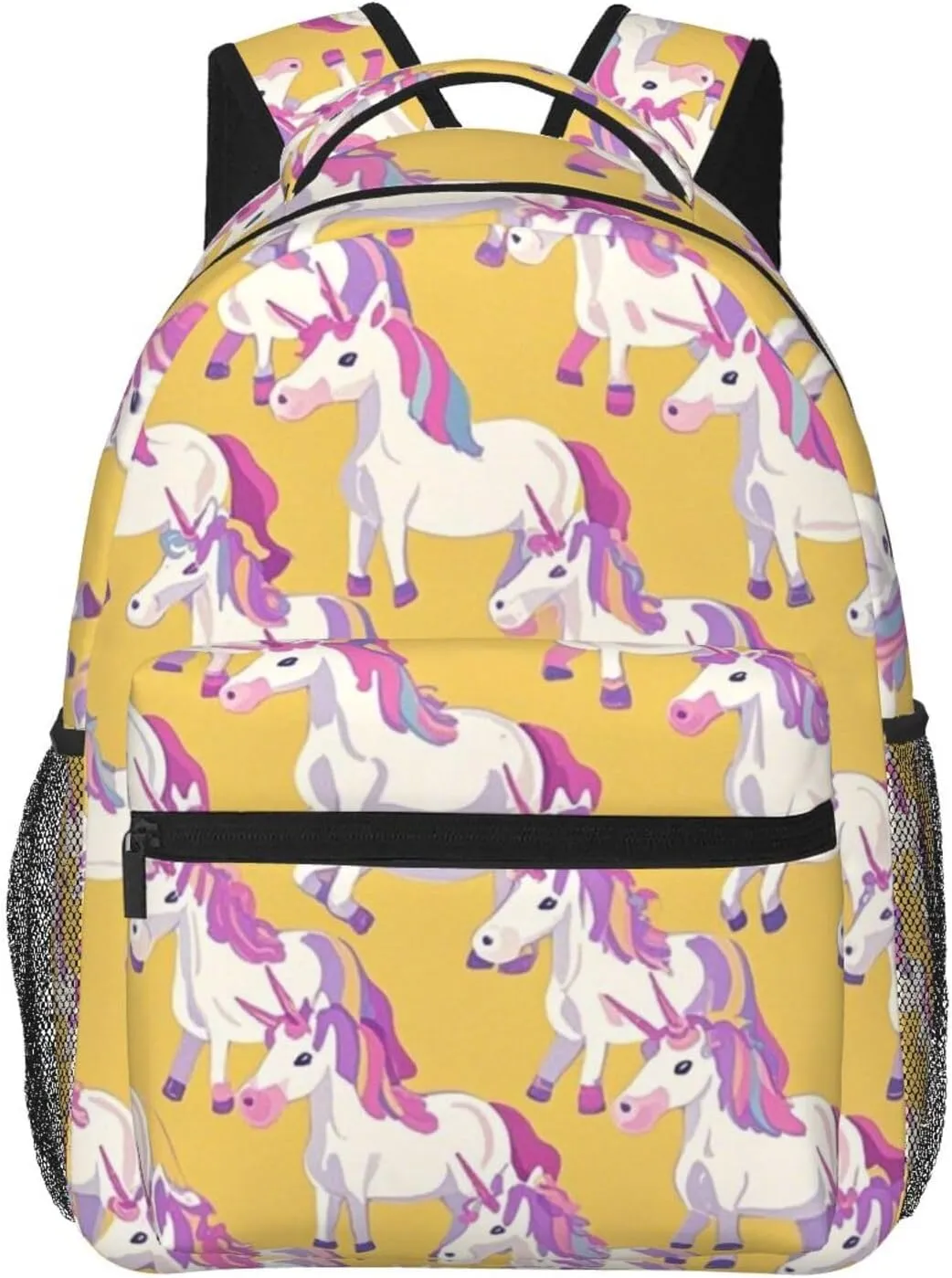 Women Men Polyester Magical Unicorn Art Casual Daypack Large Capacity Bookbag With Side Pockets for Sports Picnic Walking Cycling