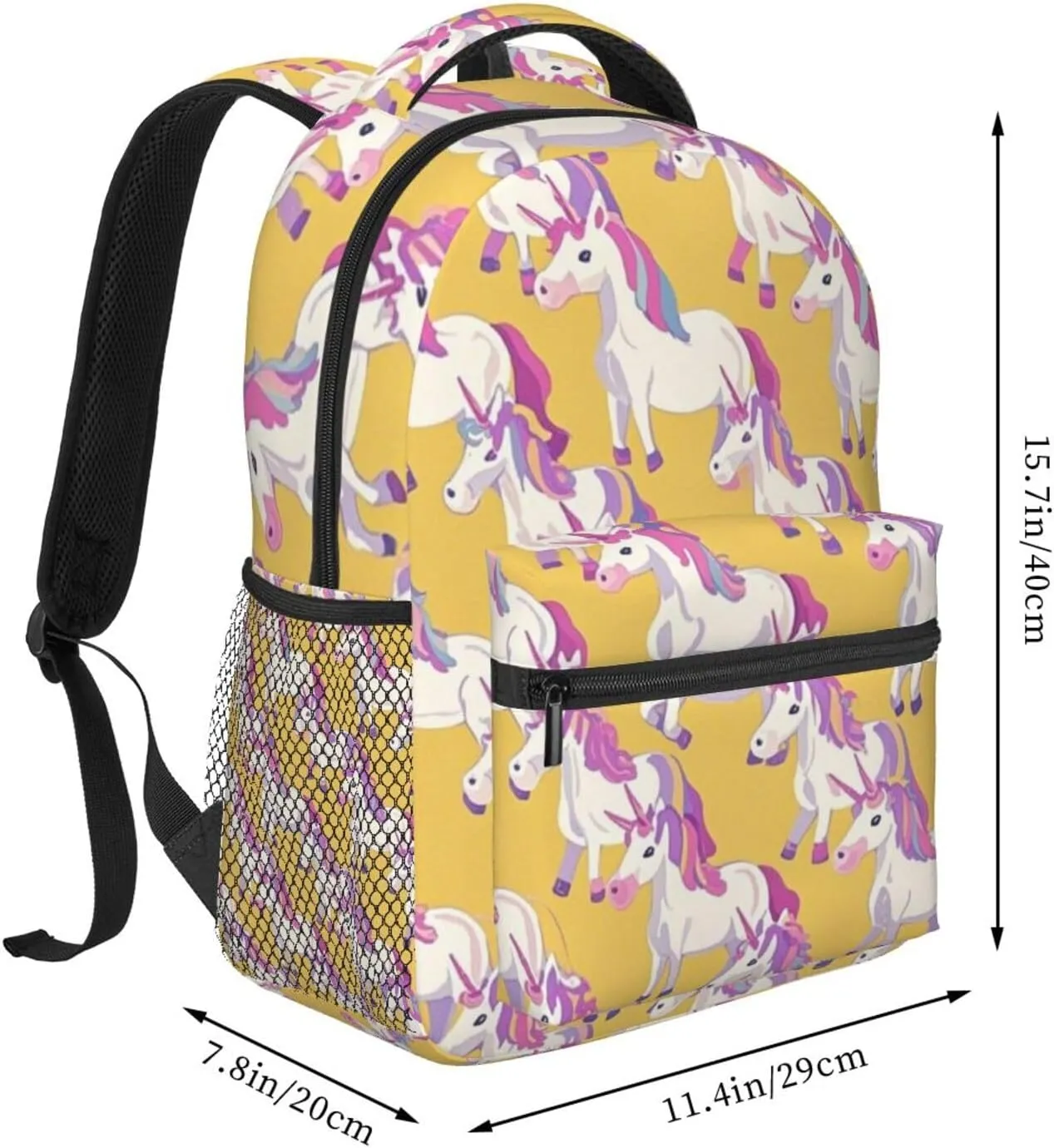 Women Men Polyester Magical Unicorn Art Casual Daypack Large Capacity Bookbag With Side Pockets for Sports Picnic Walking Cycling