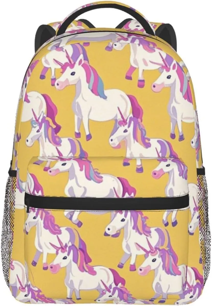 Women Men Polyester Magical Unicorn Art Casual Daypack Large Capacity Bookbag With Side Pockets for Sports Picnic Walking Cycling