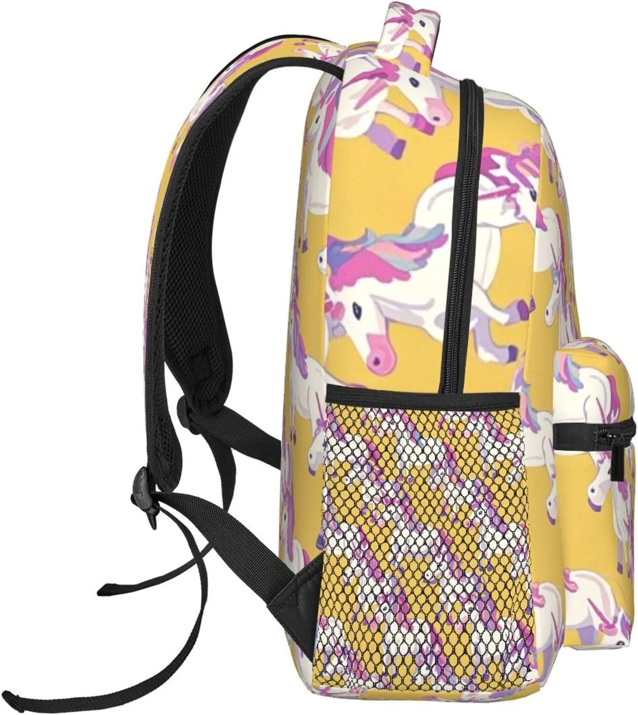Women Men Polyester Magical Unicorn Art Casual Daypack Large Capacity Bookbag With Side Pockets for Sports Picnic Walking Cycling