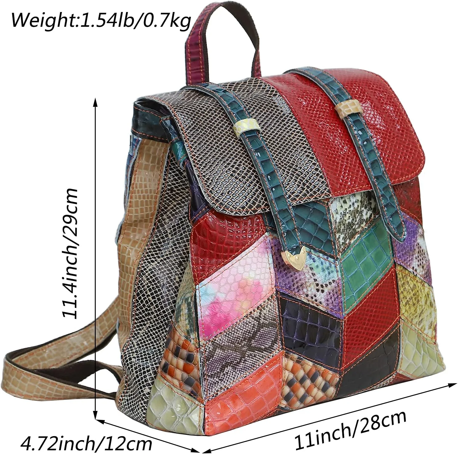 Women Random Multicoloured Backpack Genuine Leather Shoulder Handbag Colorful Patchwork Purses Campus Travel Daypack