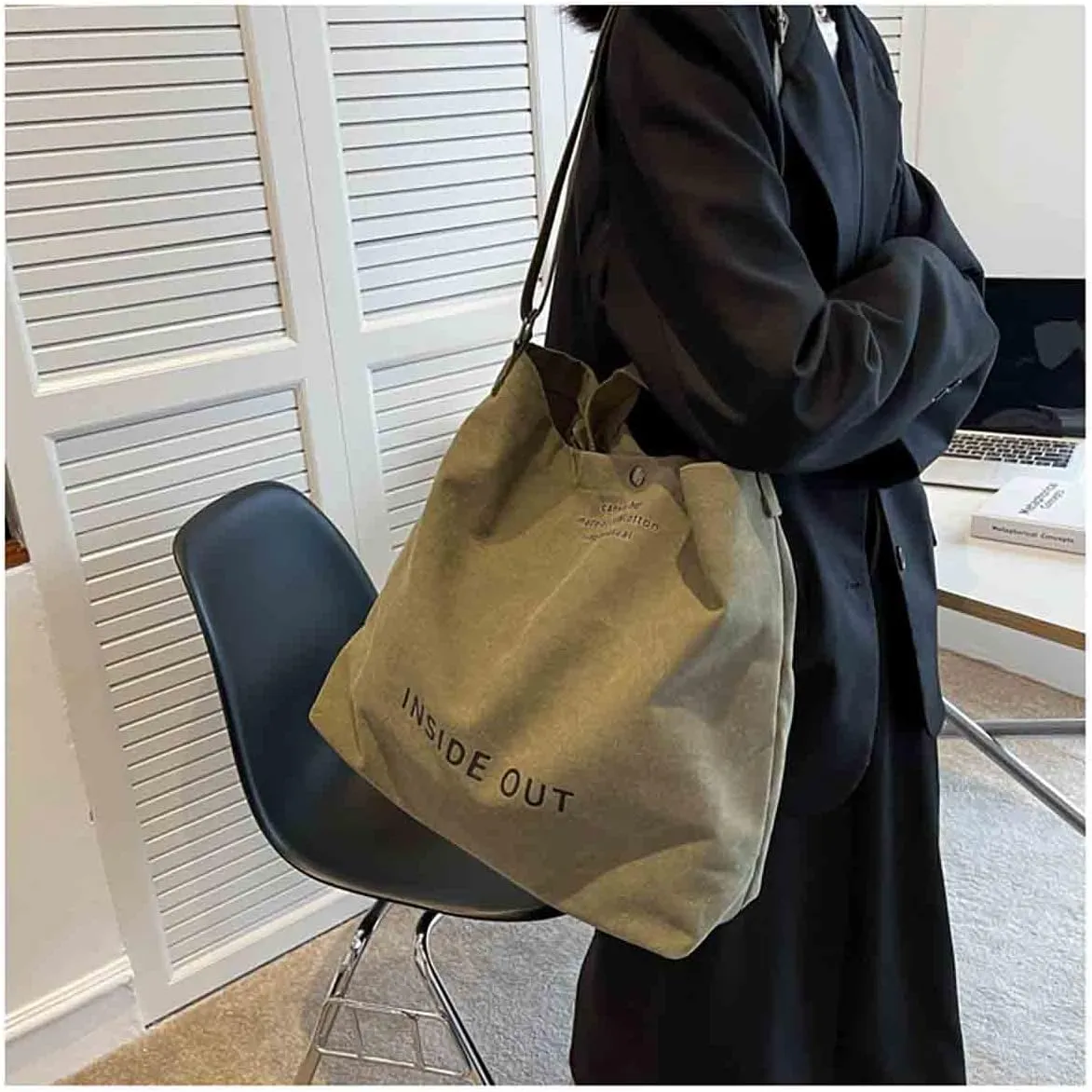 Women's Canvas Tote Shoulder Bag - Large Fashion Retro Letter Handbag