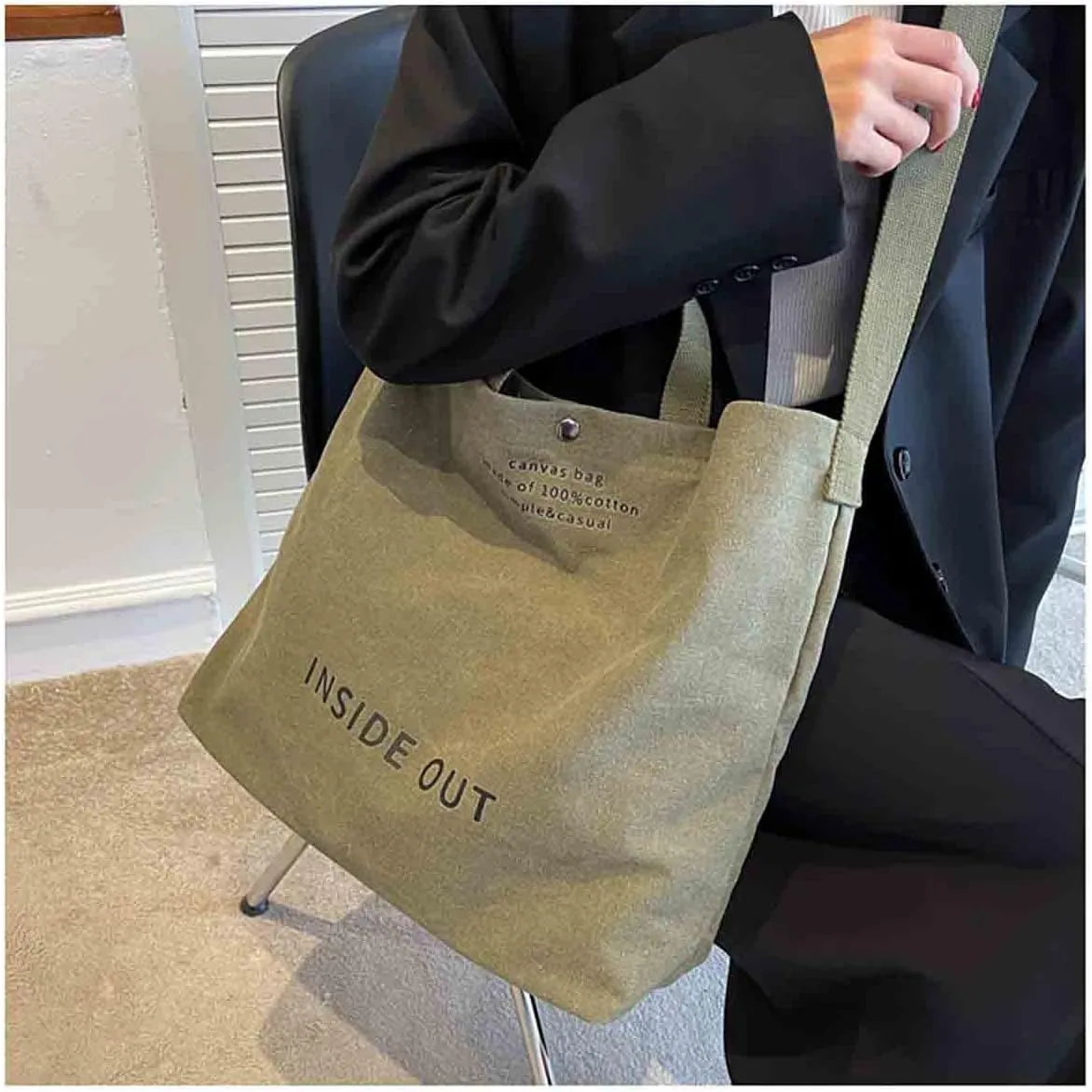 Women's Canvas Tote Shoulder Bag - Large Fashion Retro Letter Handbag