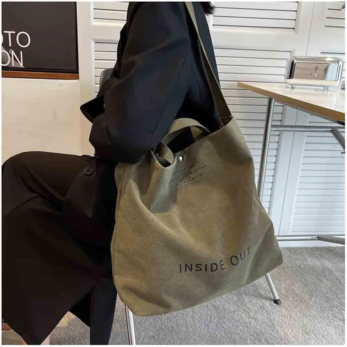 Women's Canvas Tote Shoulder Bag - Large Fashion Retro Letter Handbag