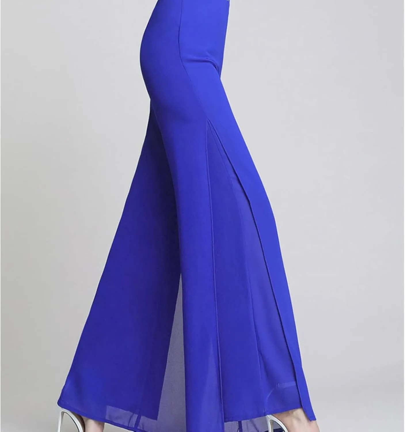 Women's Long Pants Summer Wide Leg Pants High Waist Double Layered Split Chiffon Long Pants Loose Dance Pants